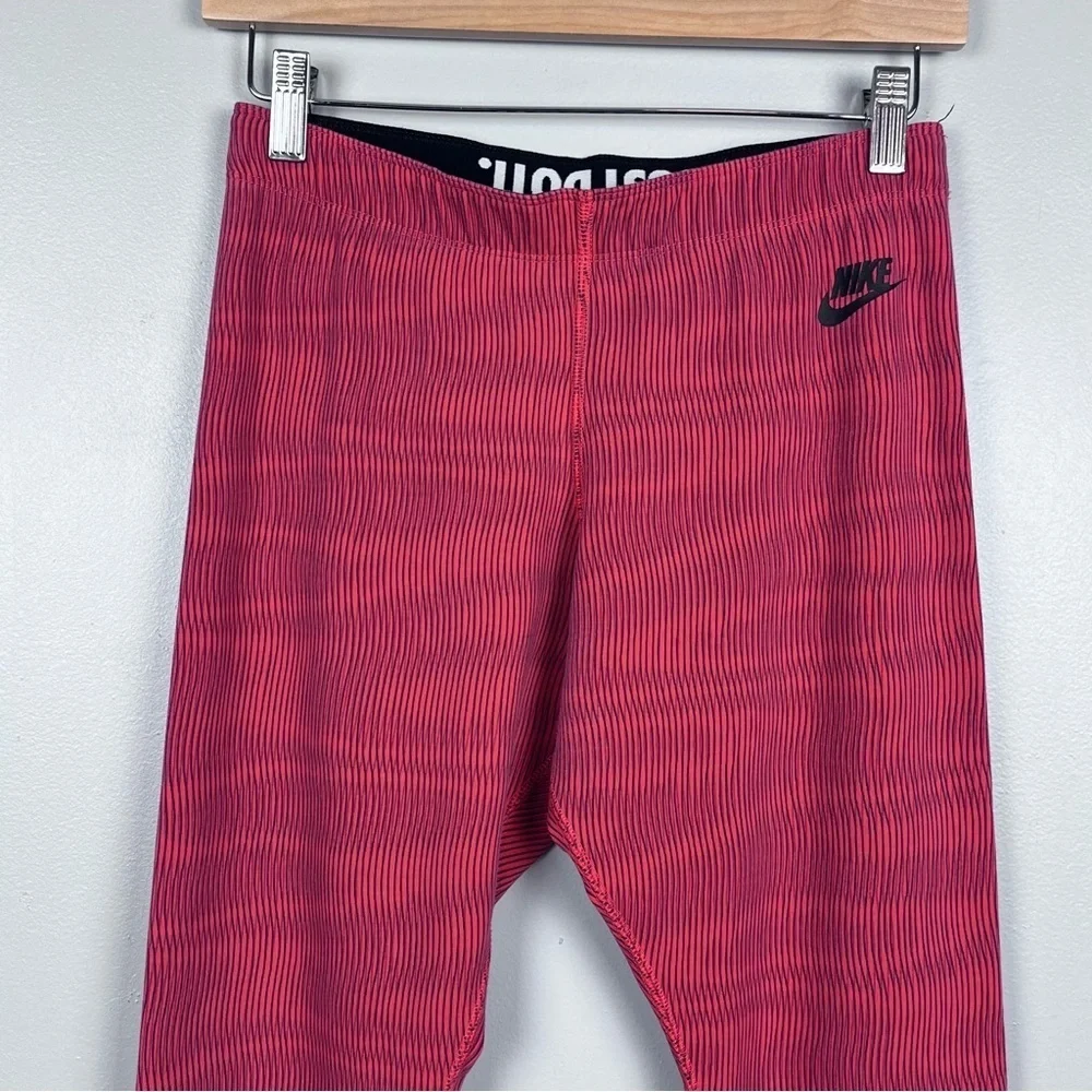 Nike Women's Leg-A-See Crimson Striped 7/8 Just Do It Leggings 871756 Size M